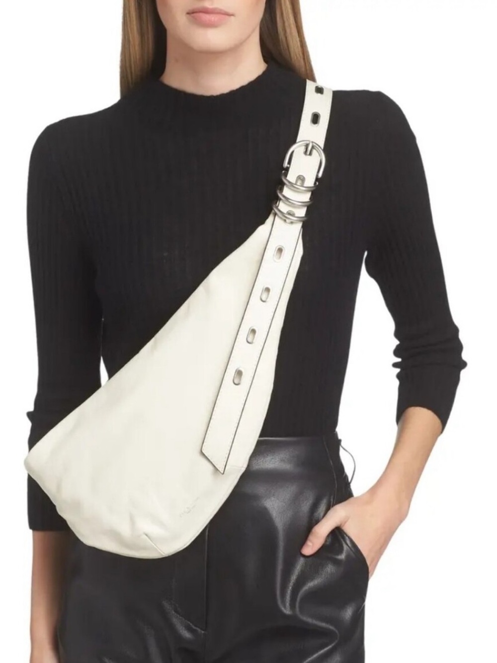 Rag & Bag Sling Belt Bag Petra in Leather in Antique White Cream - Picture 2 of 8